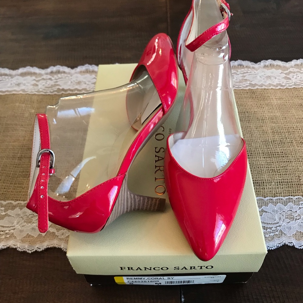 Franco Sarto patent red kitten heel
